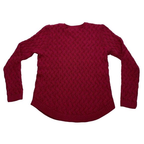 Jeanne Pierre Sweater Top Women's SMALL Dark‎ Red Cable Knit Crewneck Cotton NEW - Picture 4 of 9